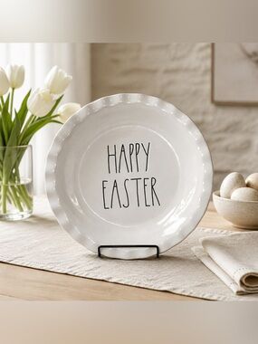 Rae Dunn "Happy Easter" Ceramic Pie Plate Artisan Collection by Magenta